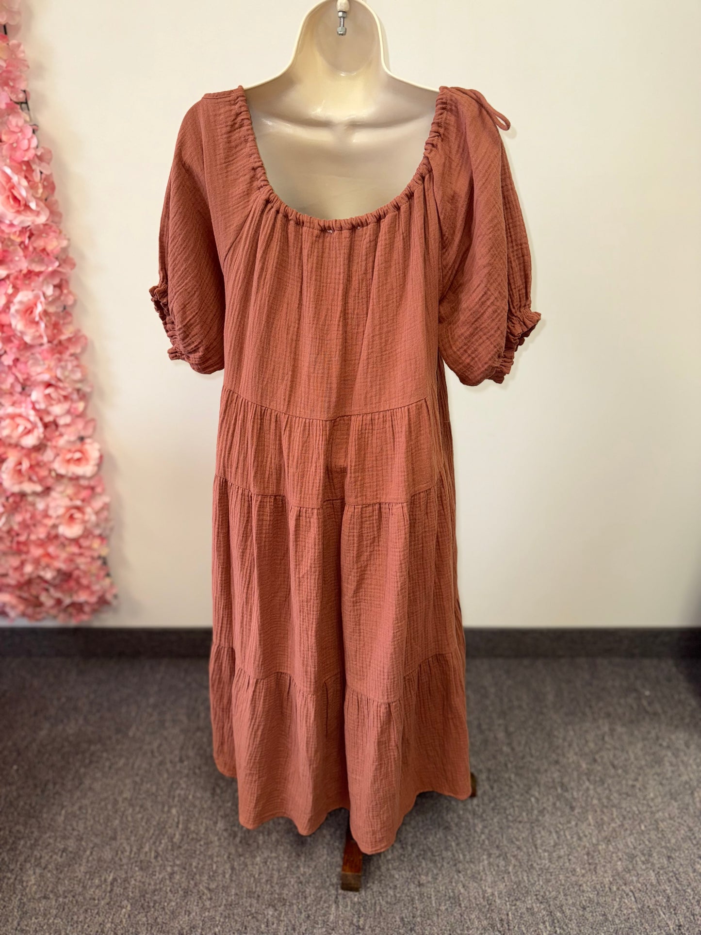 By Together (Medium) Burnt Orange Ruffle Maxi Dress