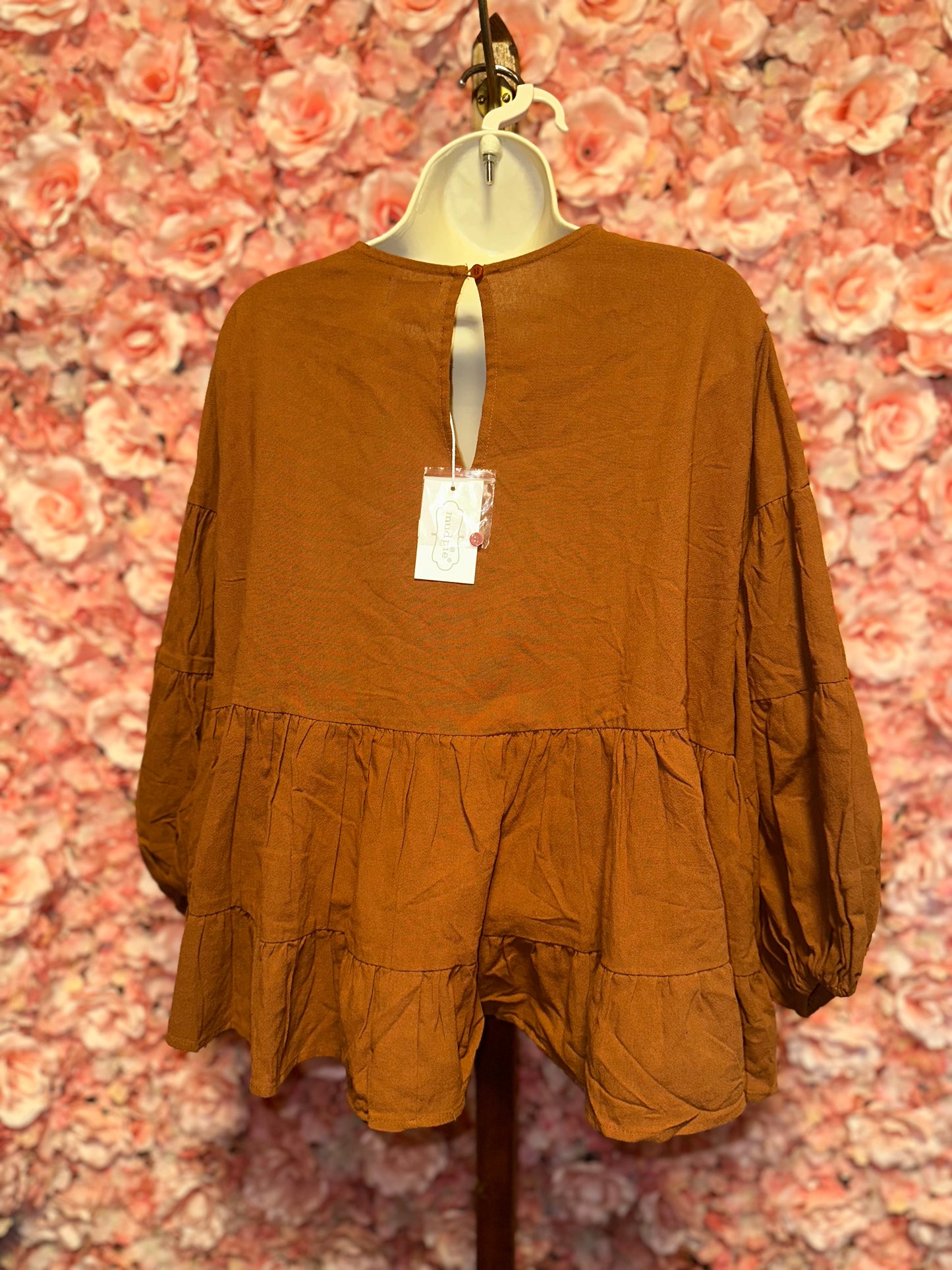 NWT Mud Pie (Small) Brand New Brown Ruffle Flowy Blouse