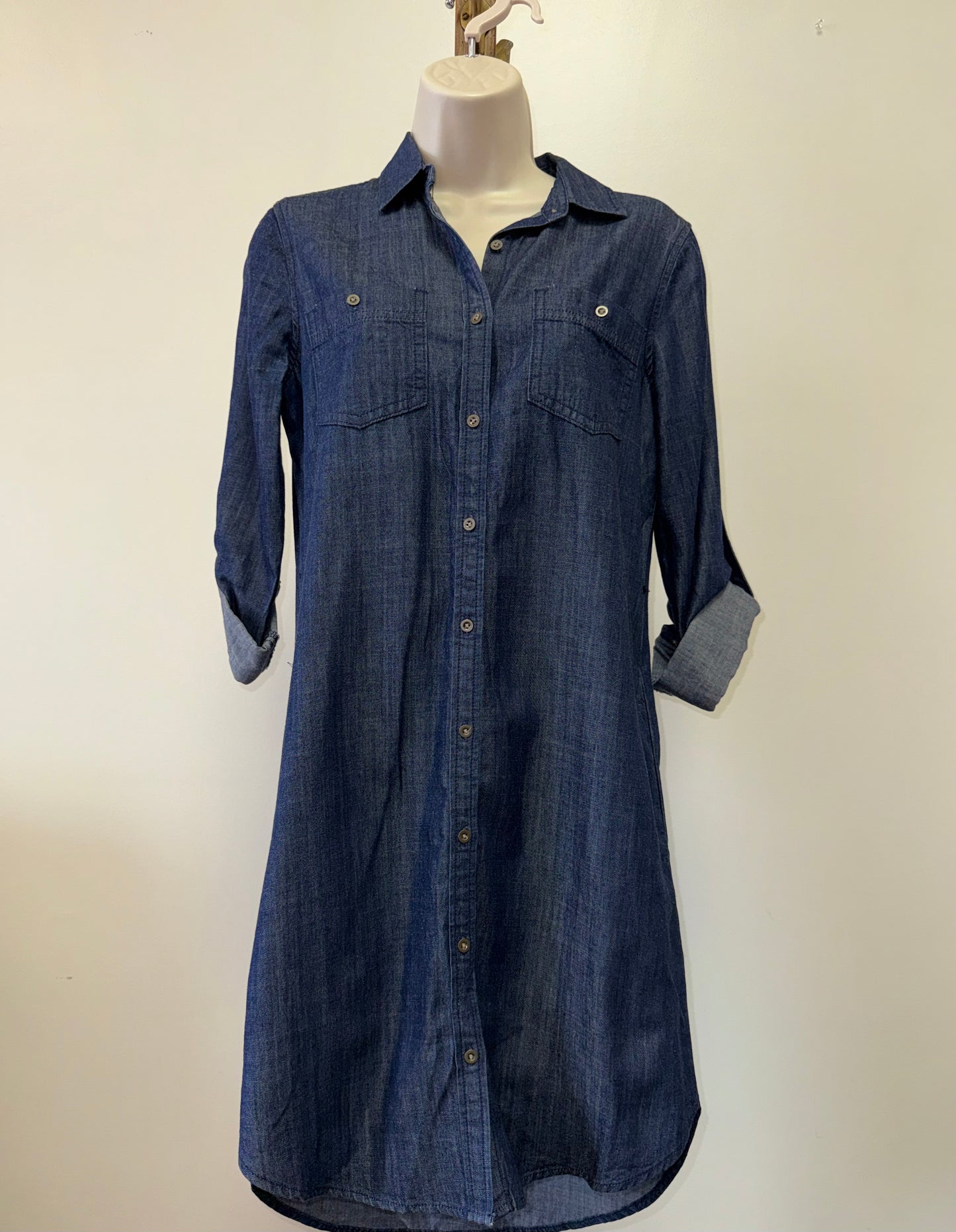 Banana Republic (0) Blue Button Up ¾ Sleeve Midi Dress