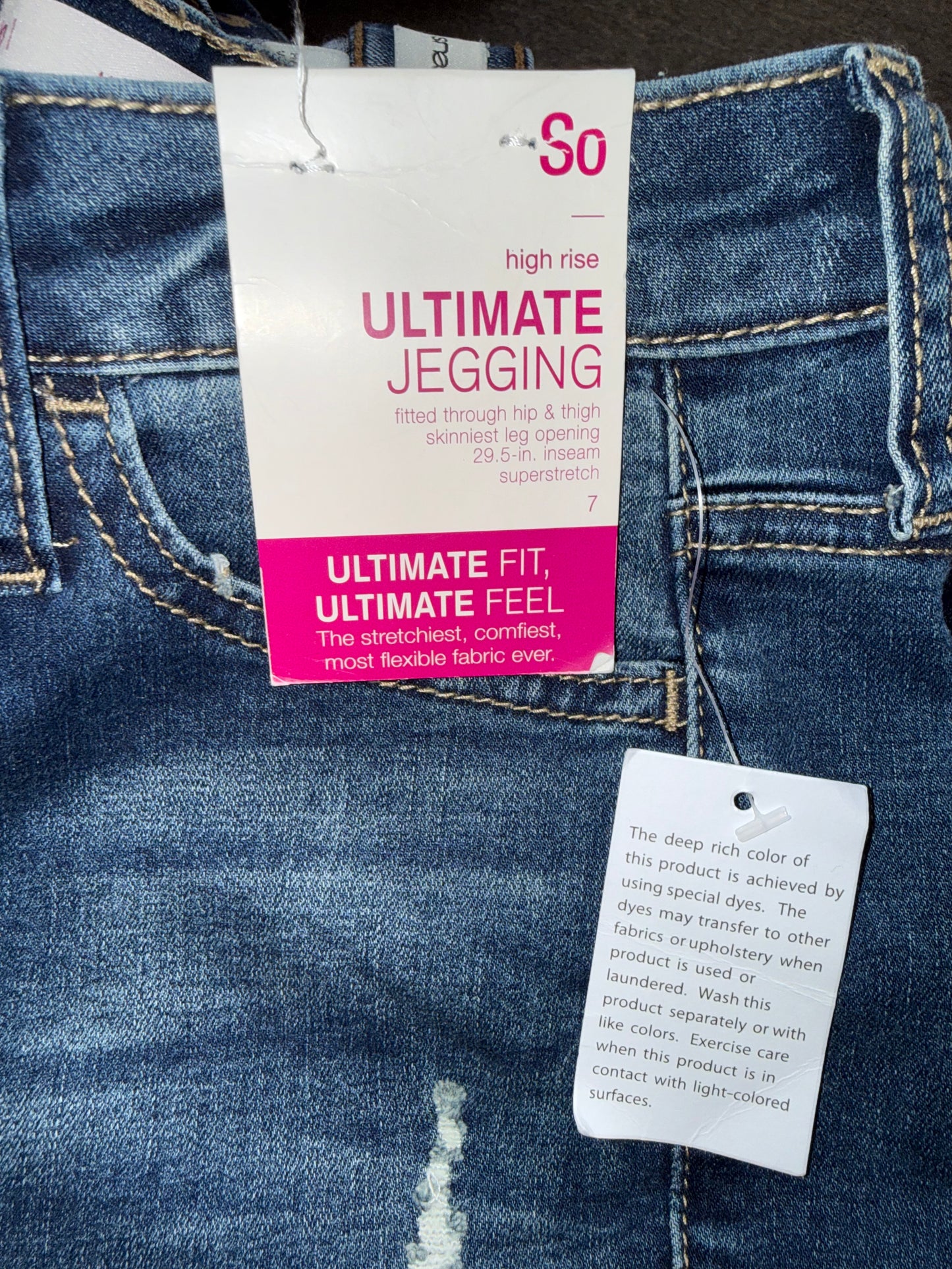 NWT SO (7) Brand New Distressed Ultimate Jegging High Rise Jeans with Stretch