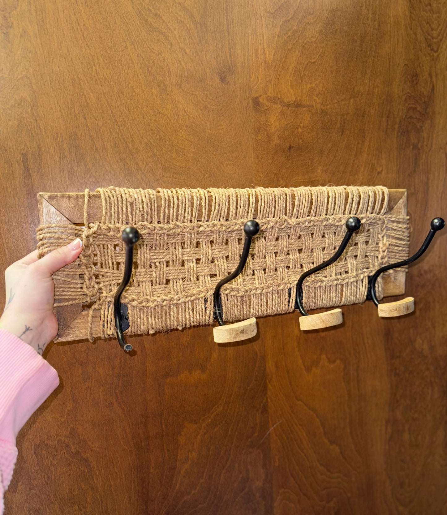 Hanging Wooden//Woven Coat Rack Holder