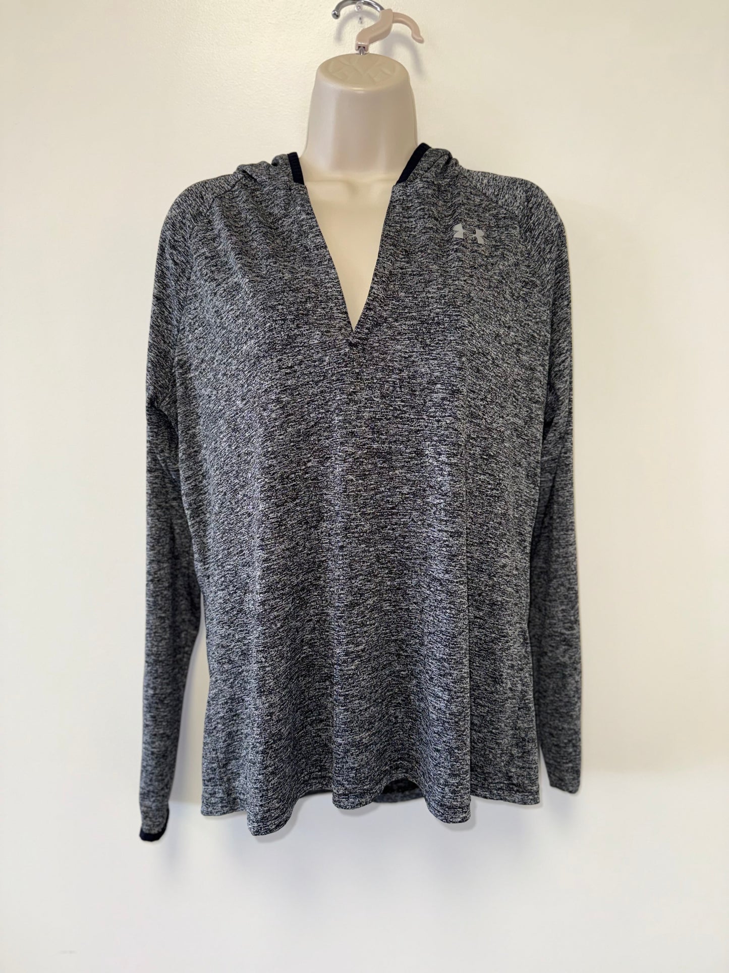 Under Armour (Large) Grey/Black Heathered Lightweight V-Neck Hoodie