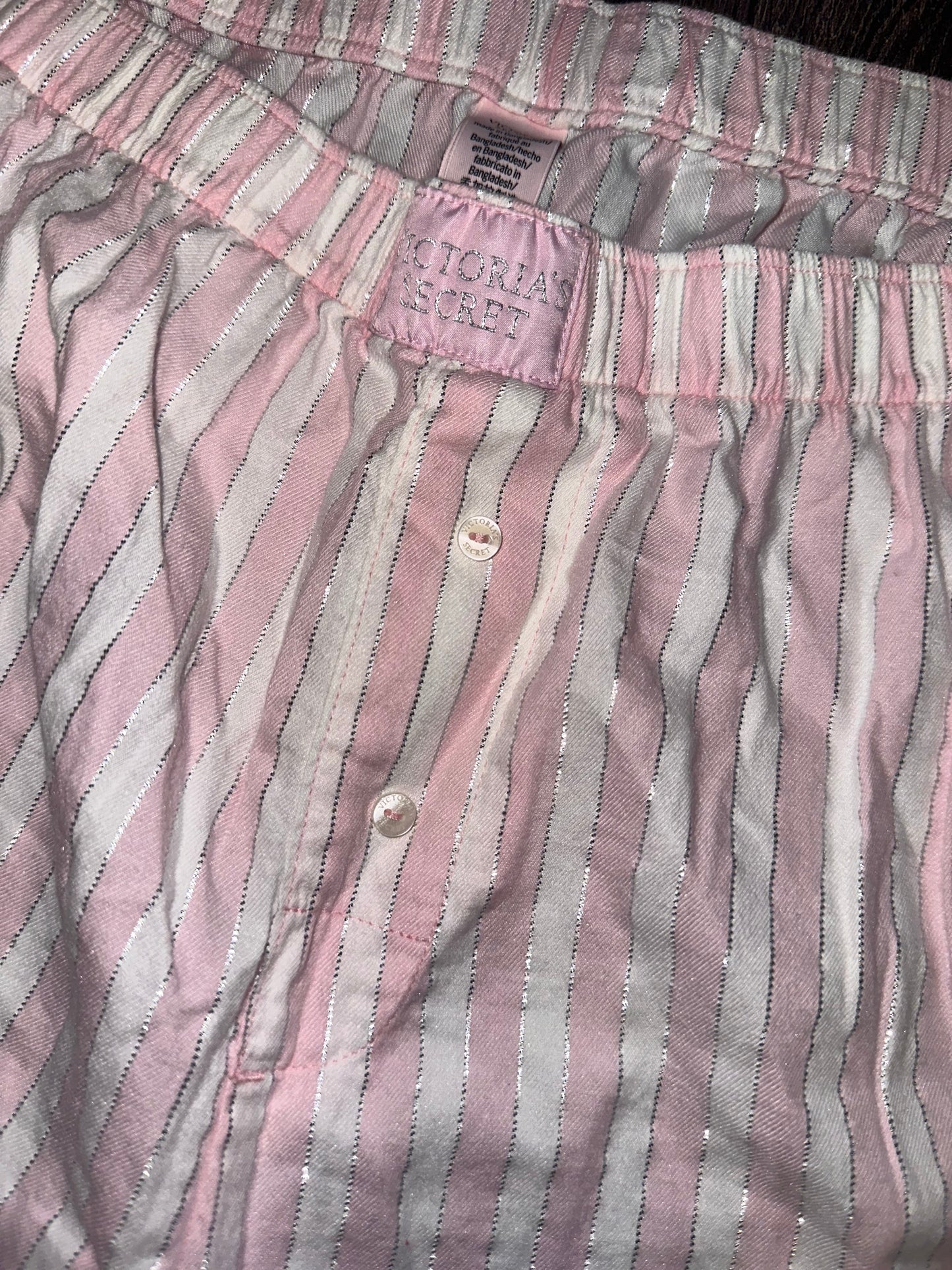 Victoria's Secret (XL) Pink//White//Silver Striped PJ Bottoms