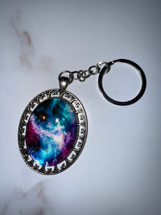 Galaxy Pattern Silver Keychain