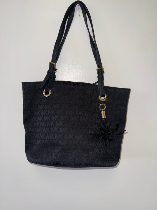 Michael Kors Black 'MK' Pattern Fabric Shoulder Bag Tote