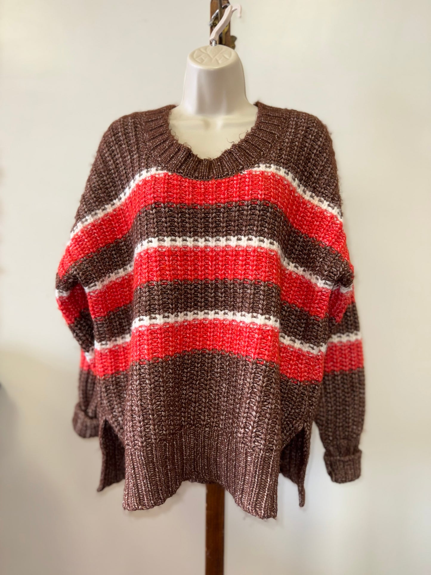 Offline by Aerie (Small) Brown and Orange Chunky Knit Oversized Sweater
