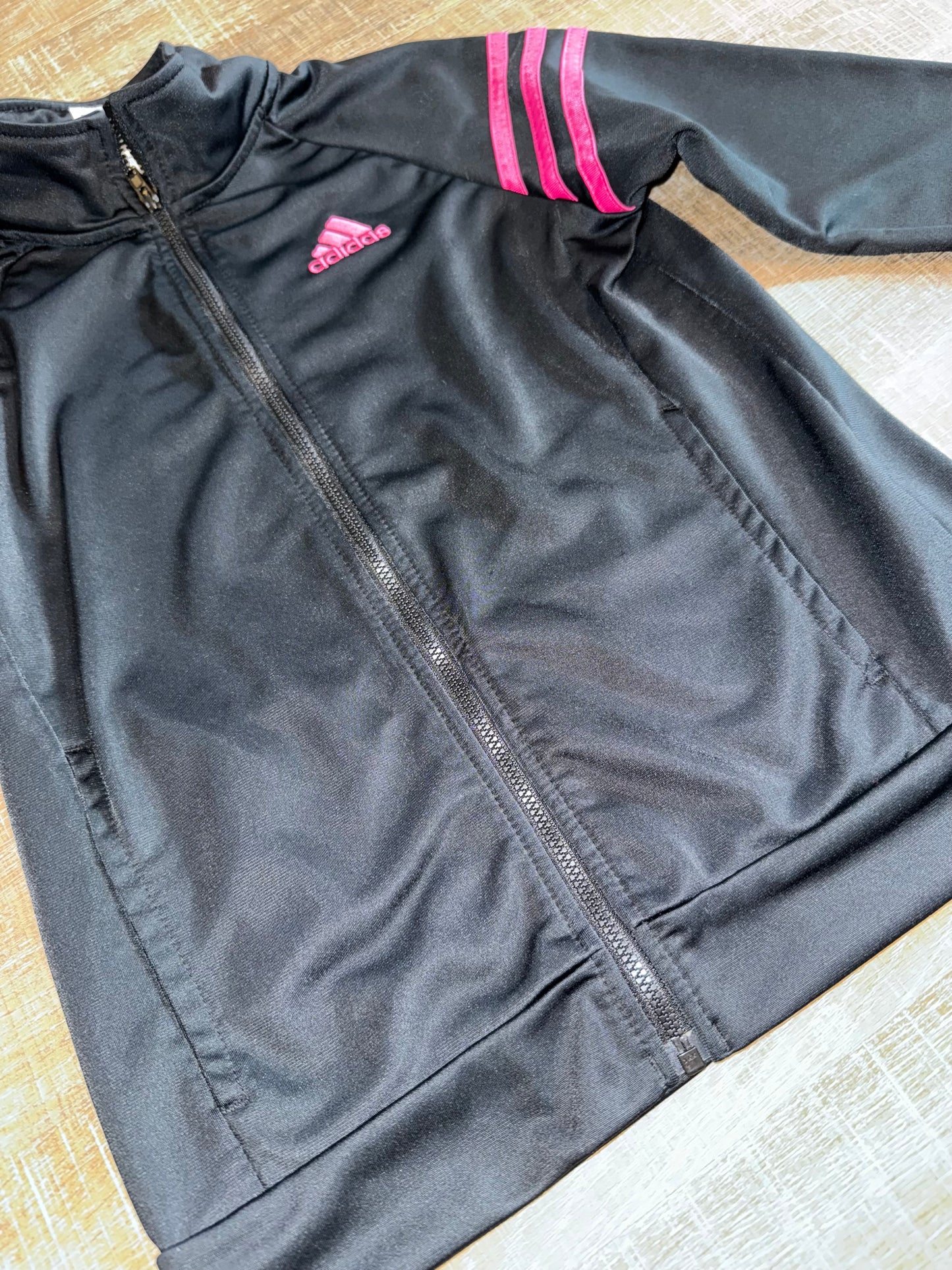 adidas (Kids Medium) Sporty Zip Up Black//Pink Jacket