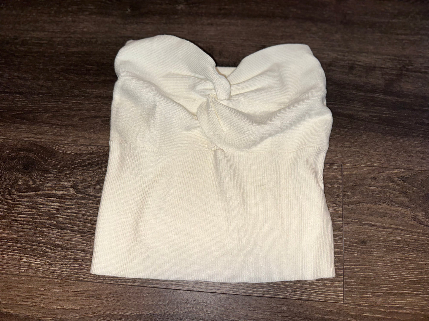 (Large) Brand New White Strapless Ribbed Sweater Cropped Tube Top