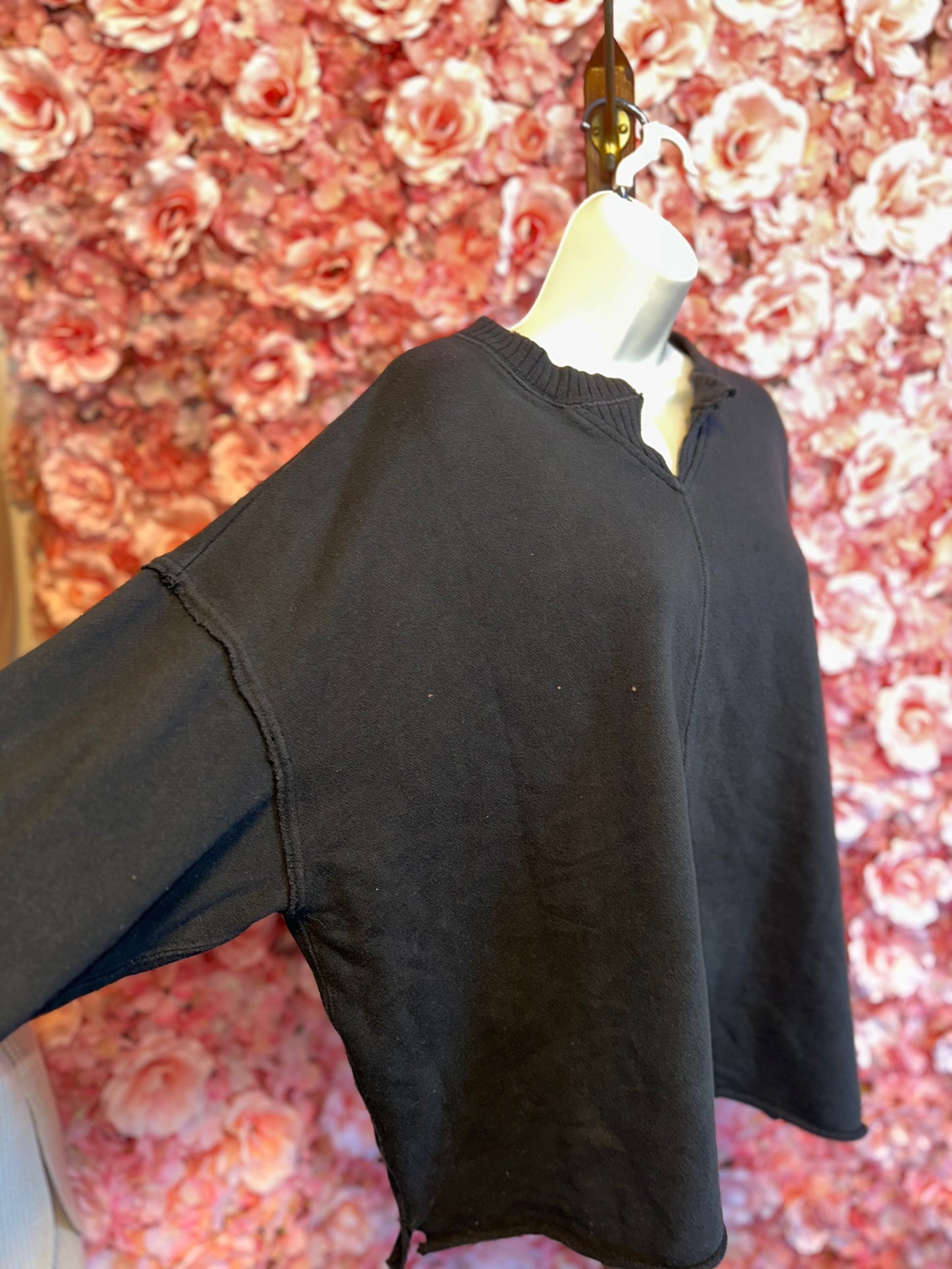 aerie (Small) Black V-Neck Sweatshirt