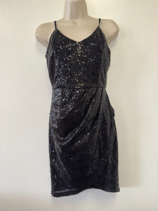 Lulu's (Small) Black Sequin Spaghetti-Strap Mini Dress