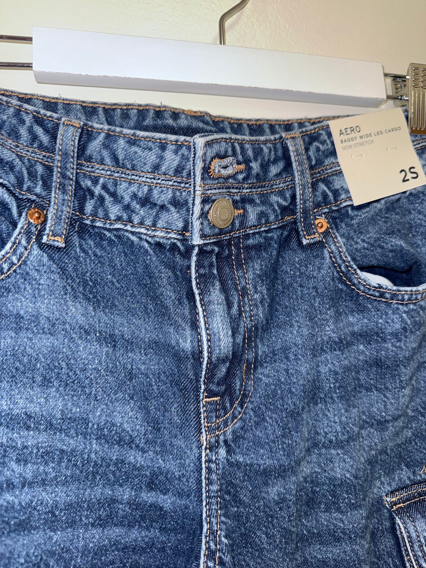 NWT Aeropostale (2 Short) Brand New Blue Denim Baggy Wide Leg Denim Cargo Jeans