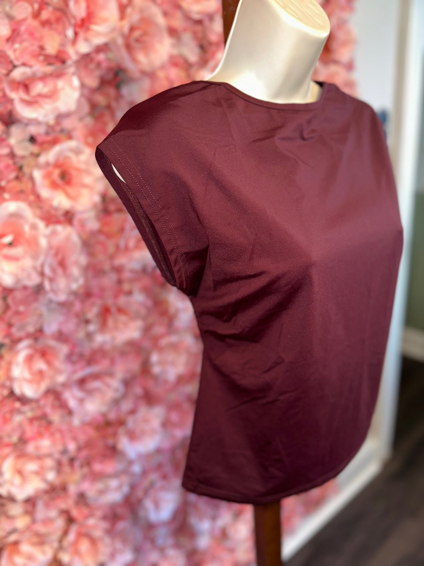 (Large) Brand New Maroon Open Back Blouse (Muchpow)