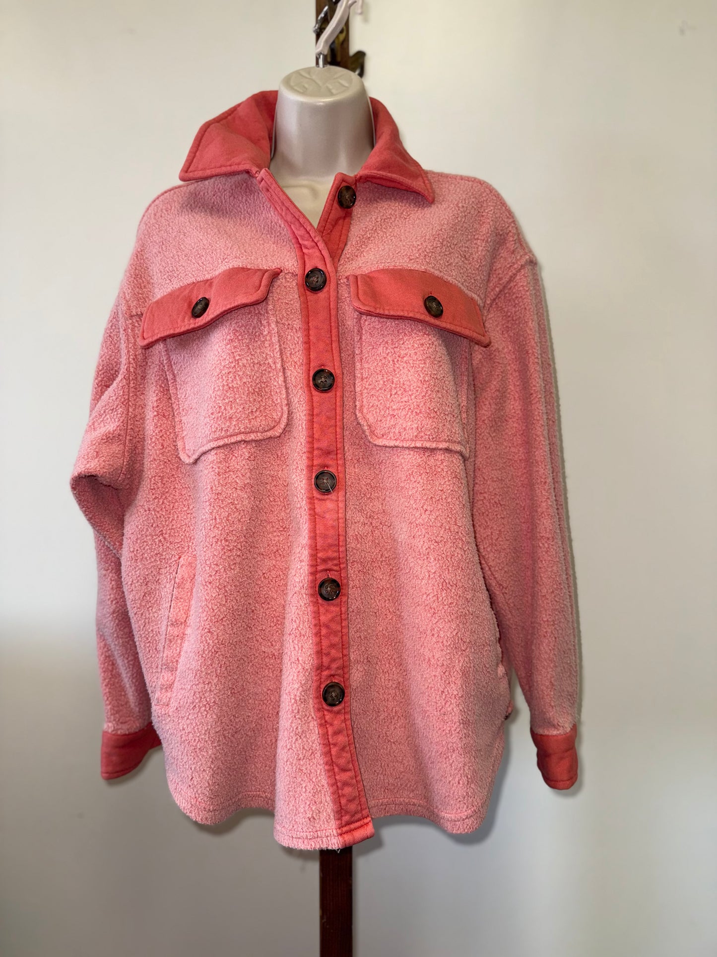 SO (Small) Coral Fleece Button Up Shacket
