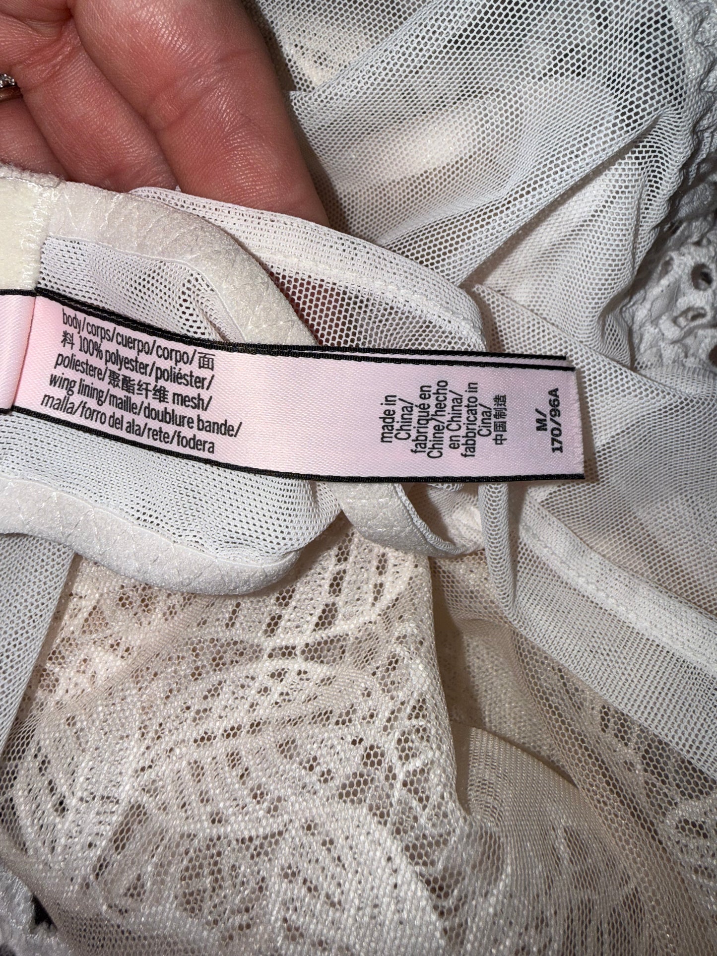 Victoria's Secret (Medium) White/Nude Lace Bodysuit with High Neck