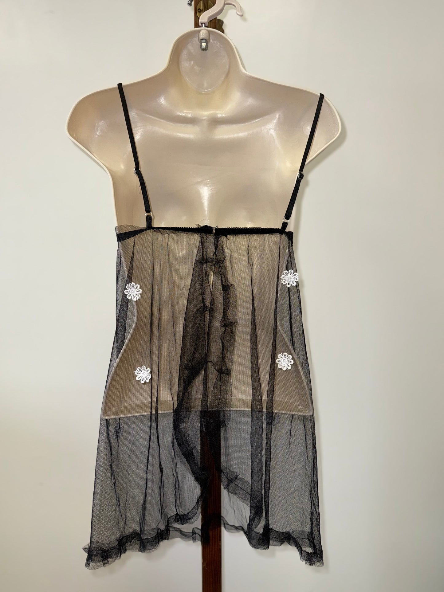 Black Sheer Floral Patched Pattern Chemise Slip