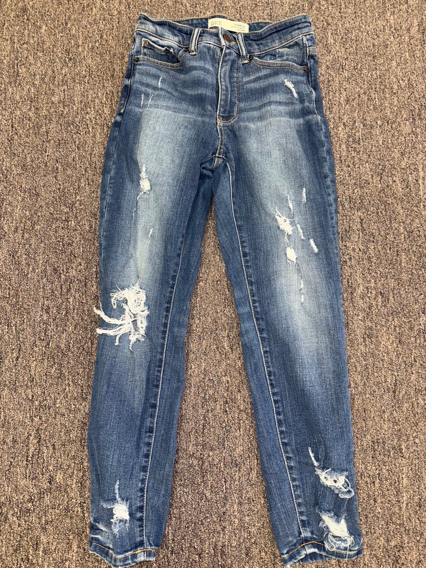 BKE (24) Distressed Denim Parker Universal Fit Skinny Ankle High Rise Jeans