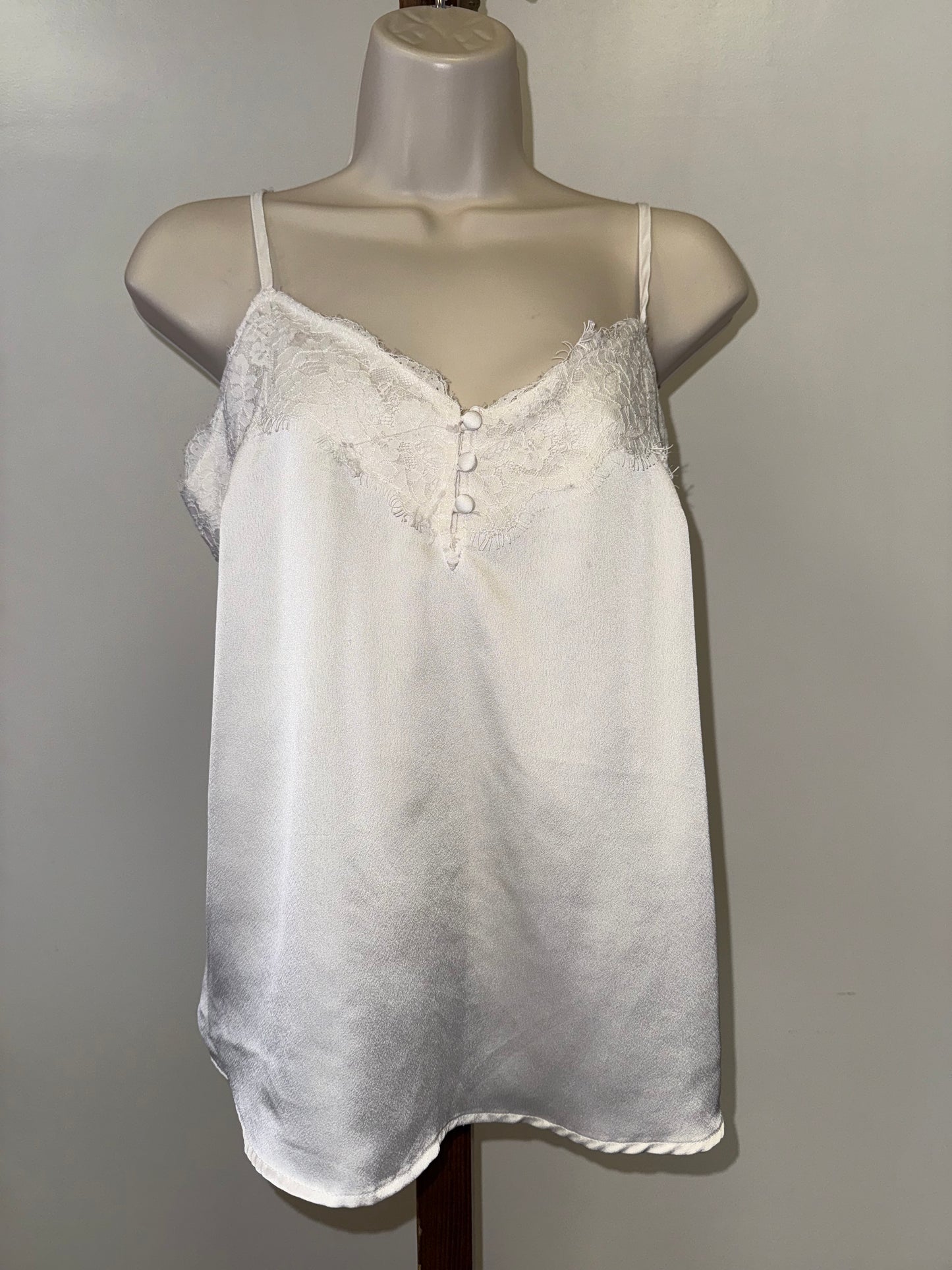 Abercrombie & Fitch (Medium) Off White Lace Buttoned Polyester Tank Top