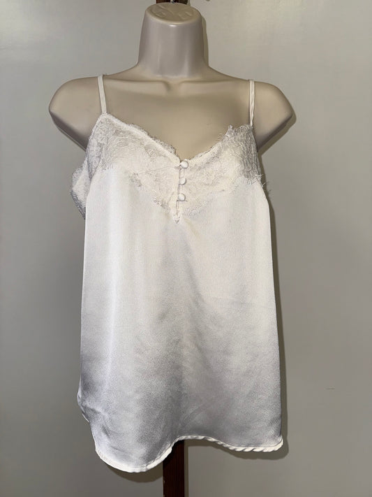 Abercrombie & Fitch (Medium) Off White Lace Buttoned Polyester Tank Top