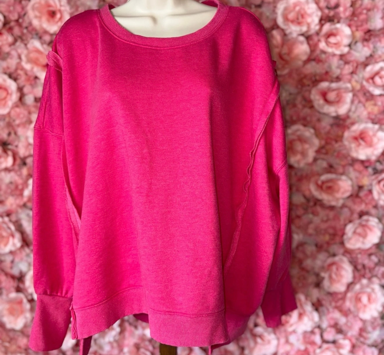 Grace + Karin (1X) Hot Pink Loose Fit Crewneck Pullover Sweatshirt