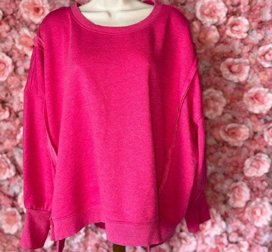 Grace + Karin (1X) Hot Pink Loose Fit Crewneck Pullover Sweatshirt