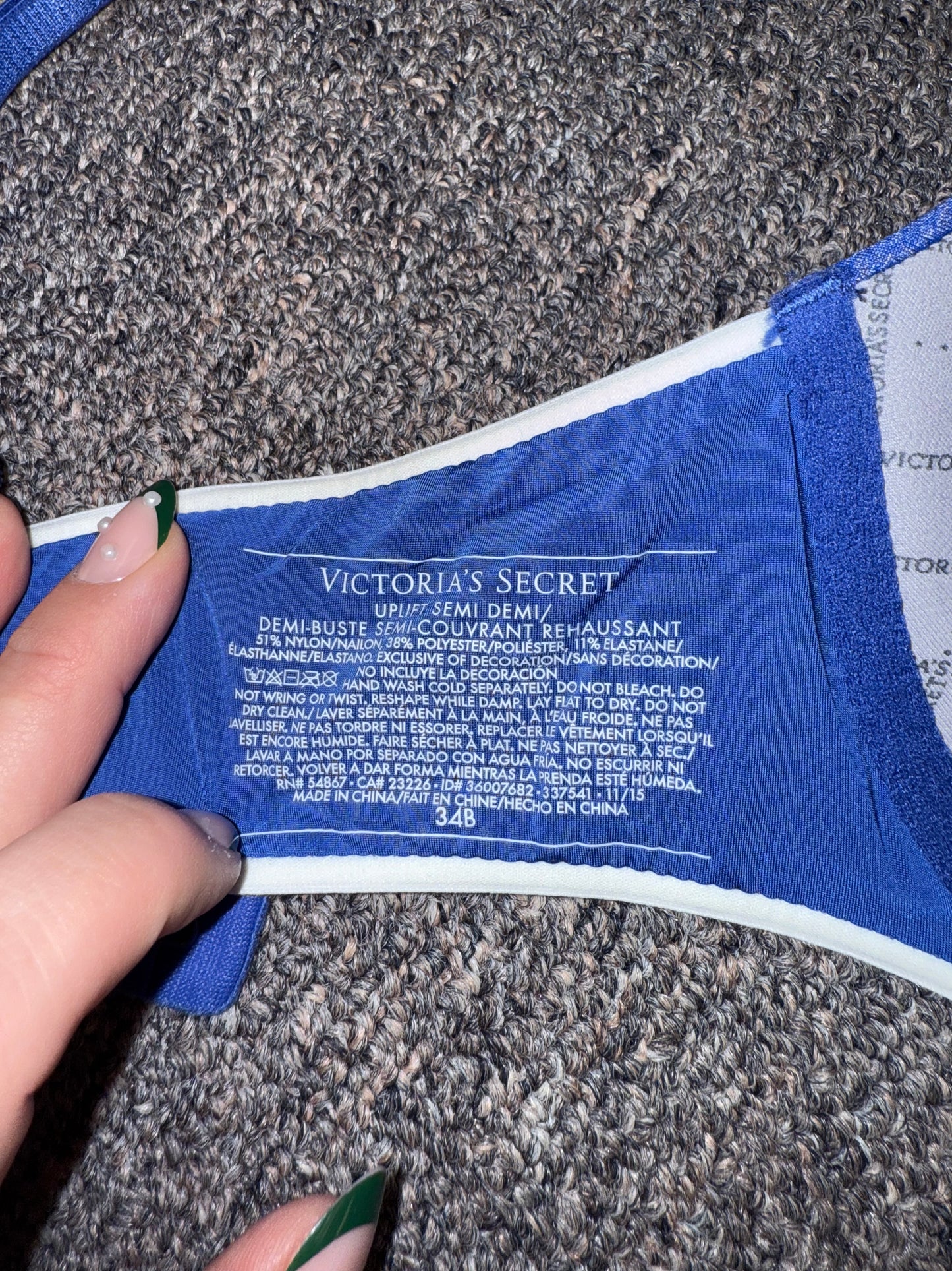 Victoria's Secret (34B) Blue Uplift Semi Demi Bra with Logo Band