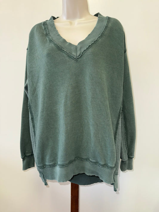 Aerie (XS) Green V-Neck Oversized Sweatshirt