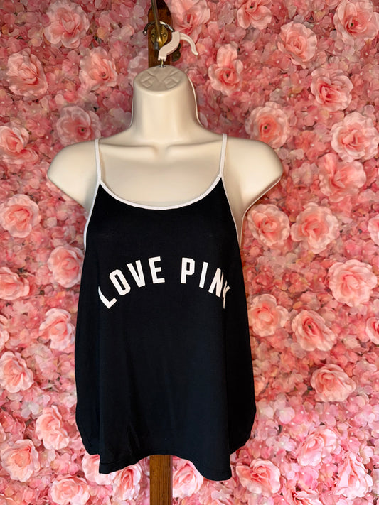 PINK VS (L) Black and White SUPER SOFT 'Love Pink' Cropped Tank Top