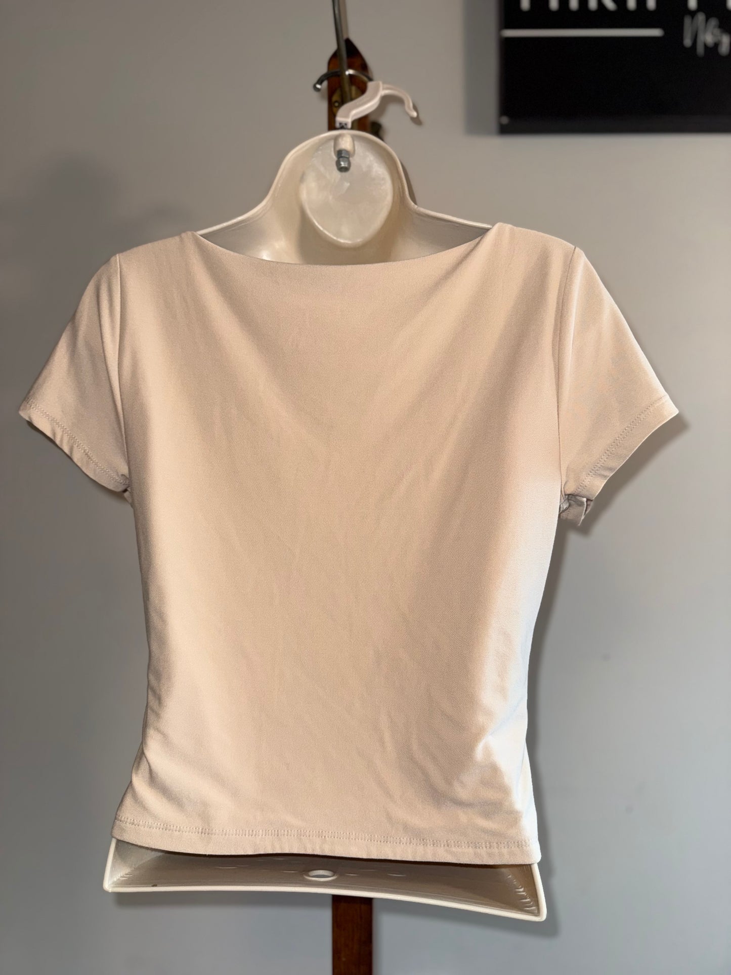 Pink Rose (Large) Cream Short Sleeve Crop Top