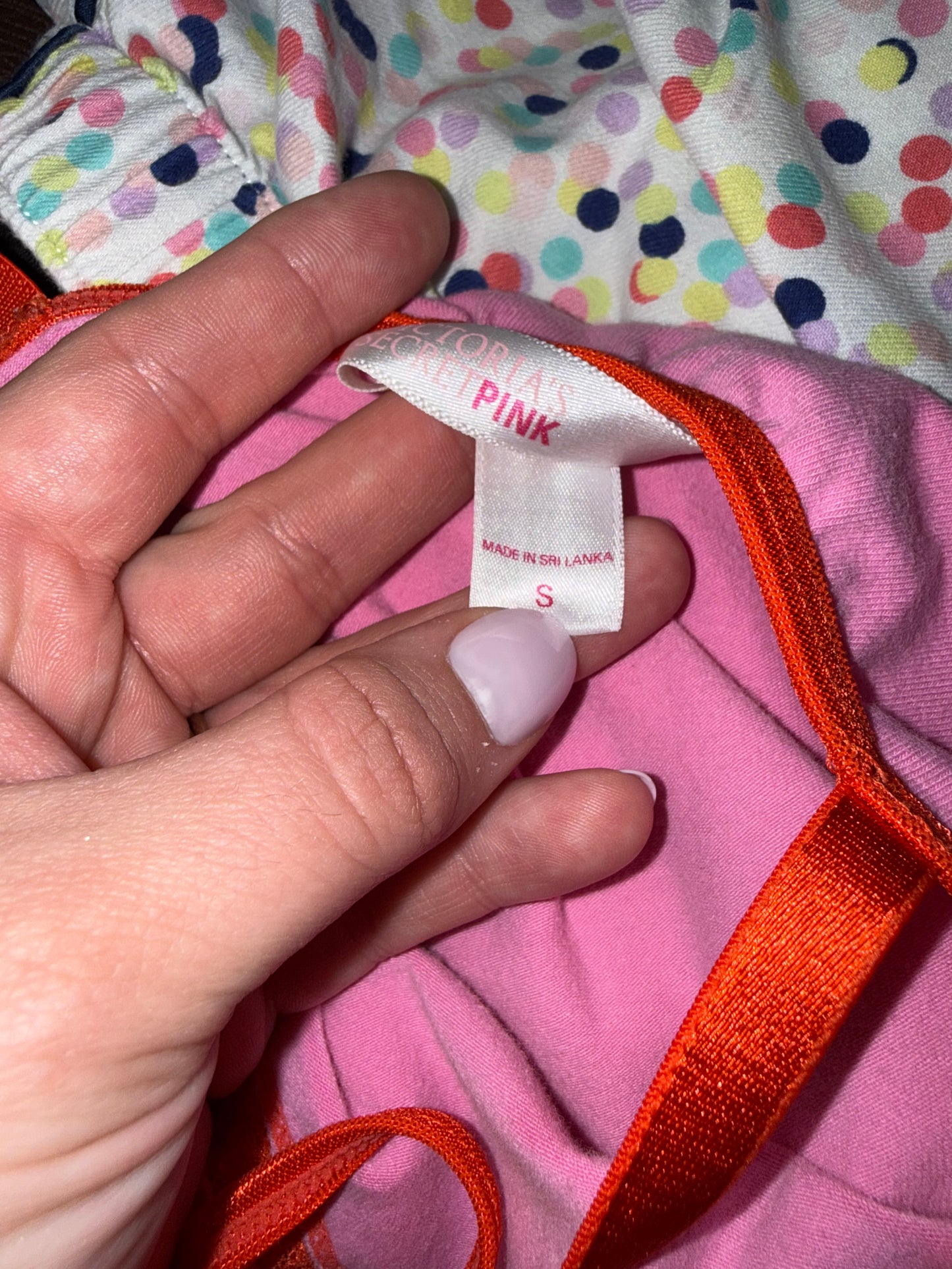 PINK Victoria's Secret (Small) Pink and Red Lace Cropped Sleepwear Tank Top