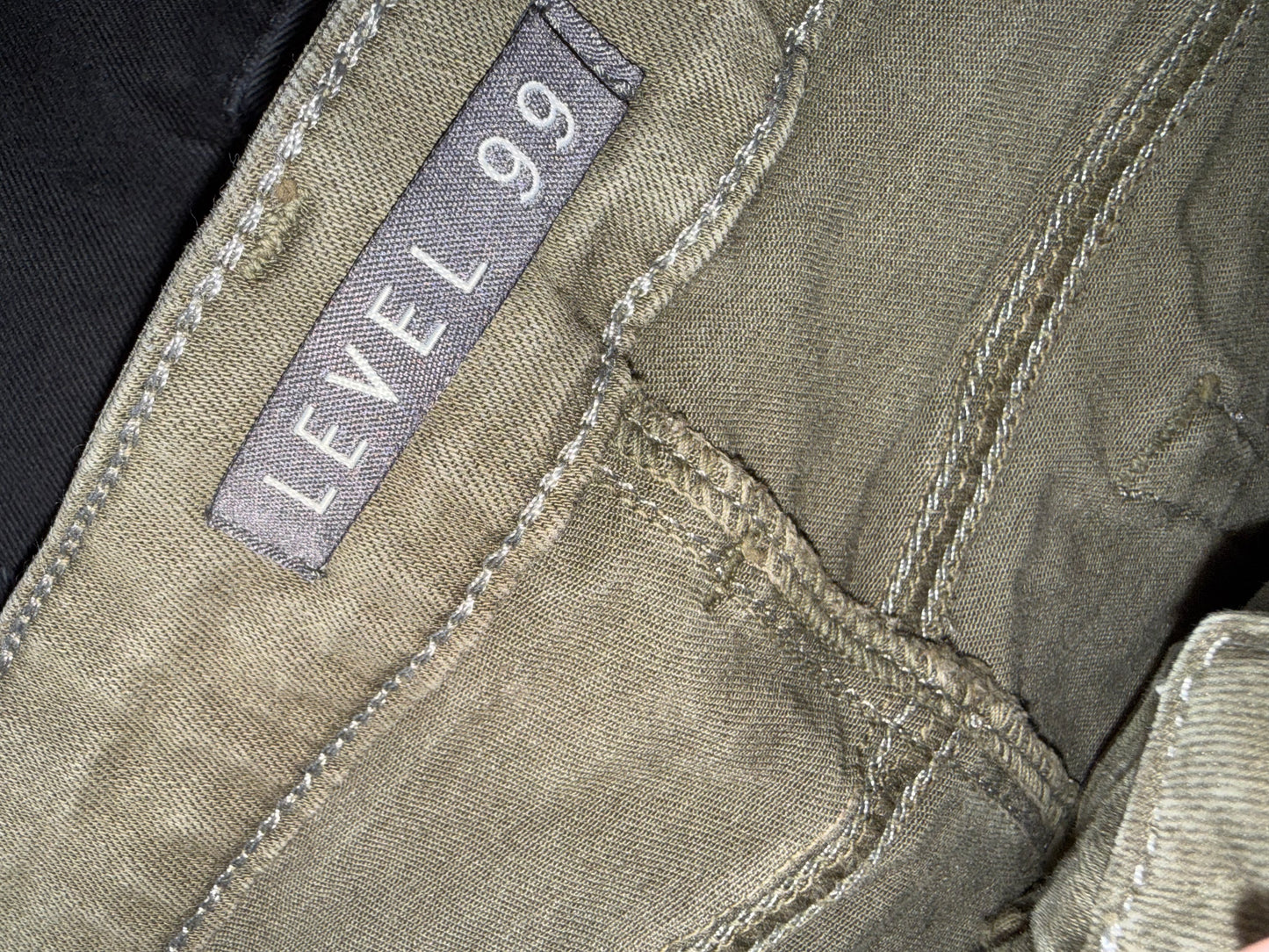 Level 99 (27) Olive Green Denim Frayed Hem Jean Shorts