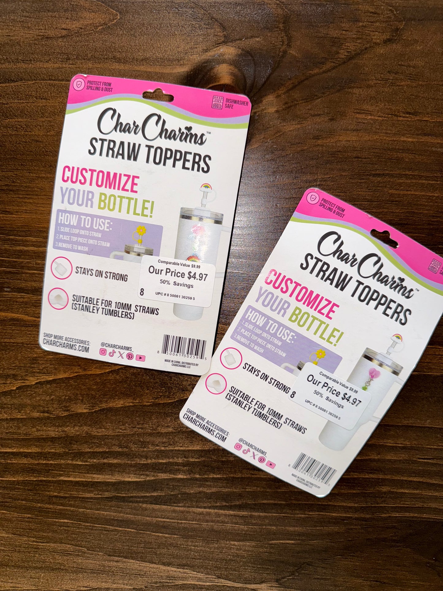 Char Charms (4 Pack) Brand New Colorful Star Straw Toppers