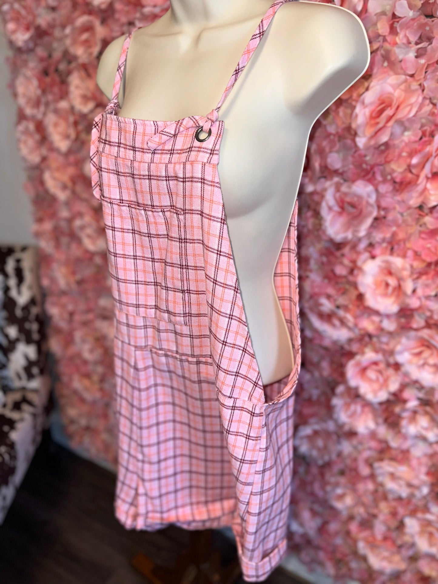 SHEIN (XL) Pink Plaid Overall Shorts