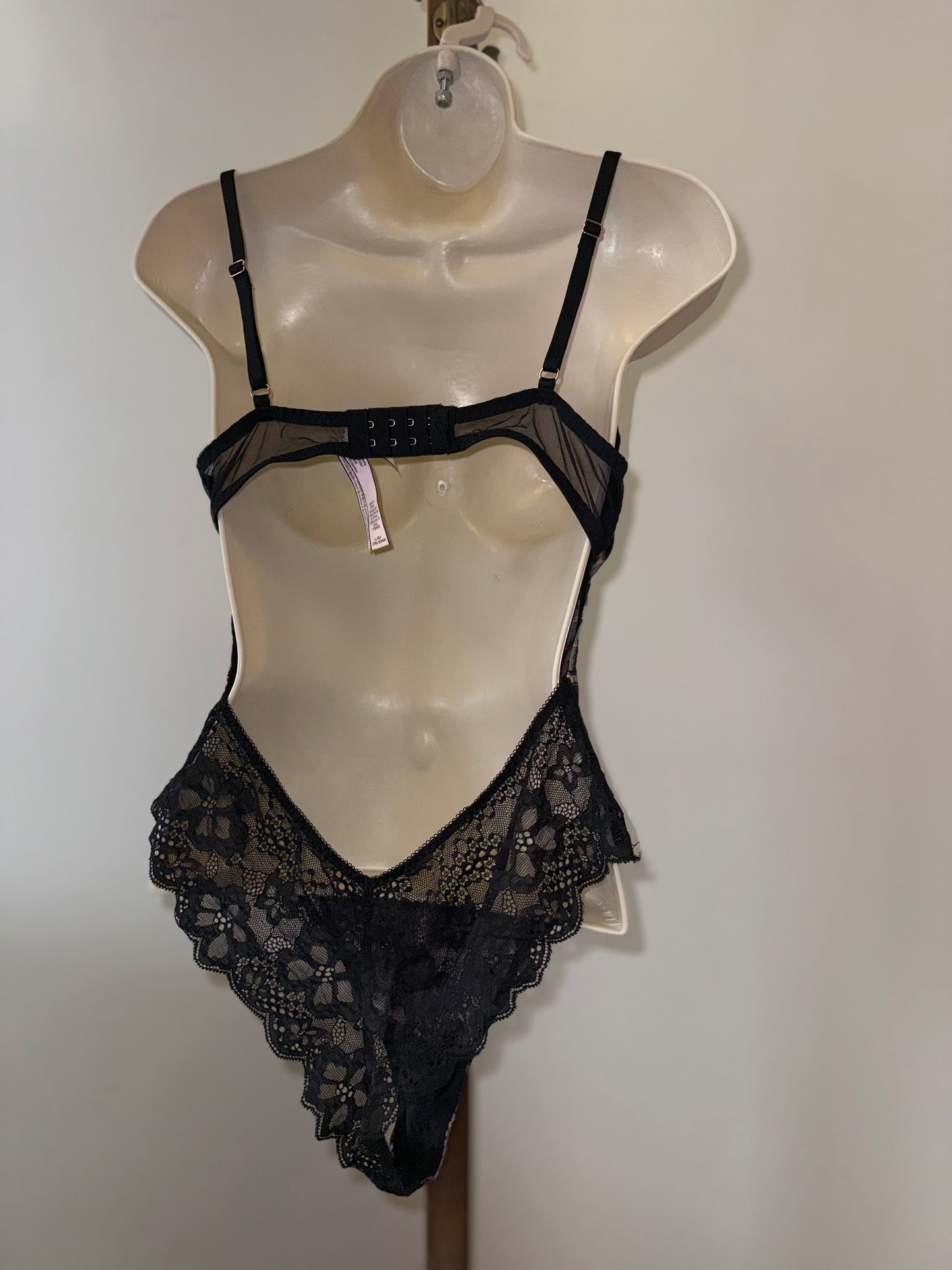 Victoria's Secret (Large) Black Plaid Lace Lingerie Bodysuit
