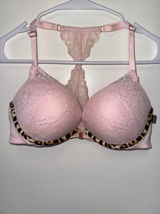 PINK Victoria's Secret (36C) Pink Lace Date Push Up Racerback Bra w Cheetah Hem