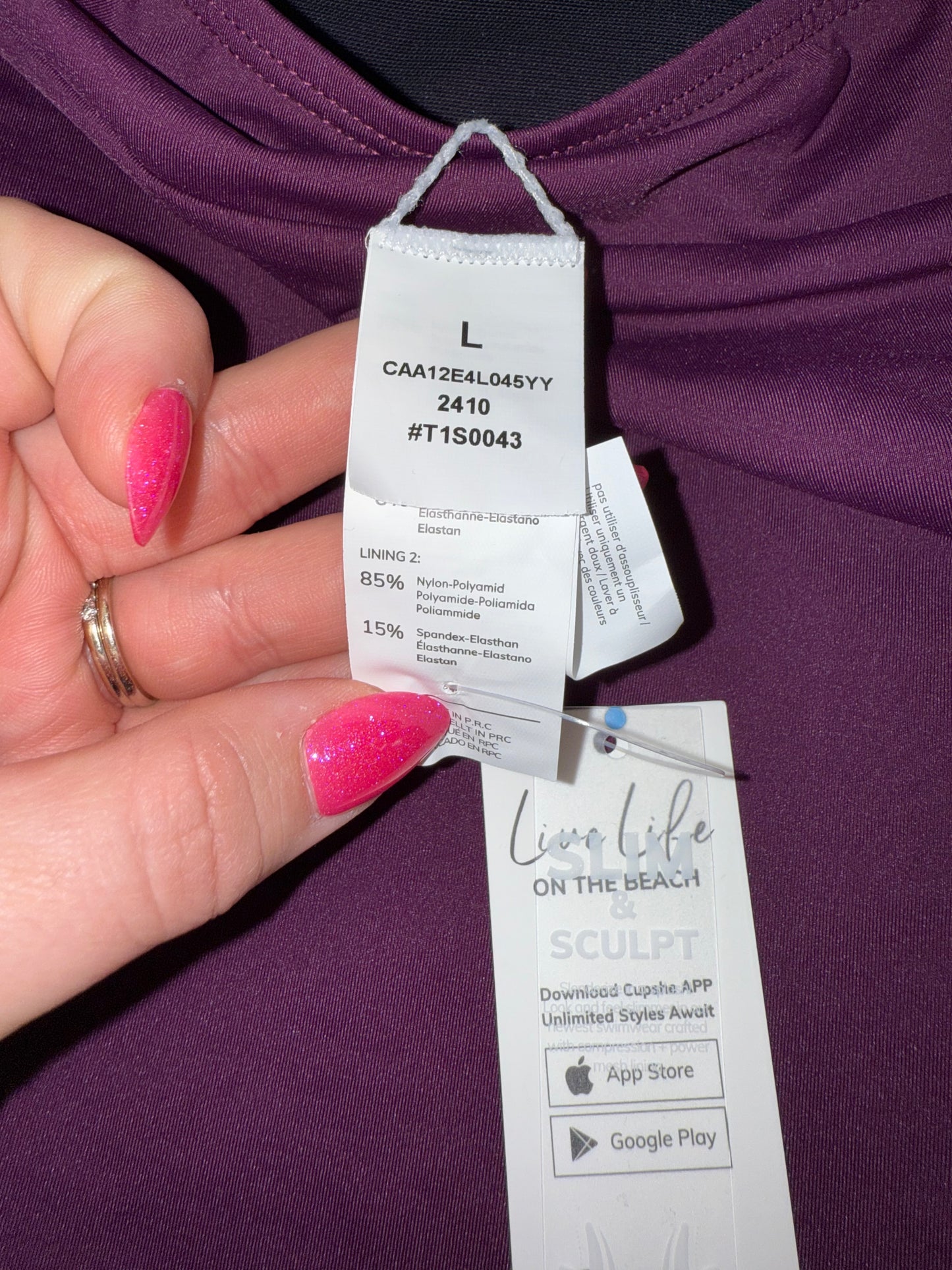 NWT CupShe (Large) Brand New Purple Halter Tied Neck One Piece Bathing Suit