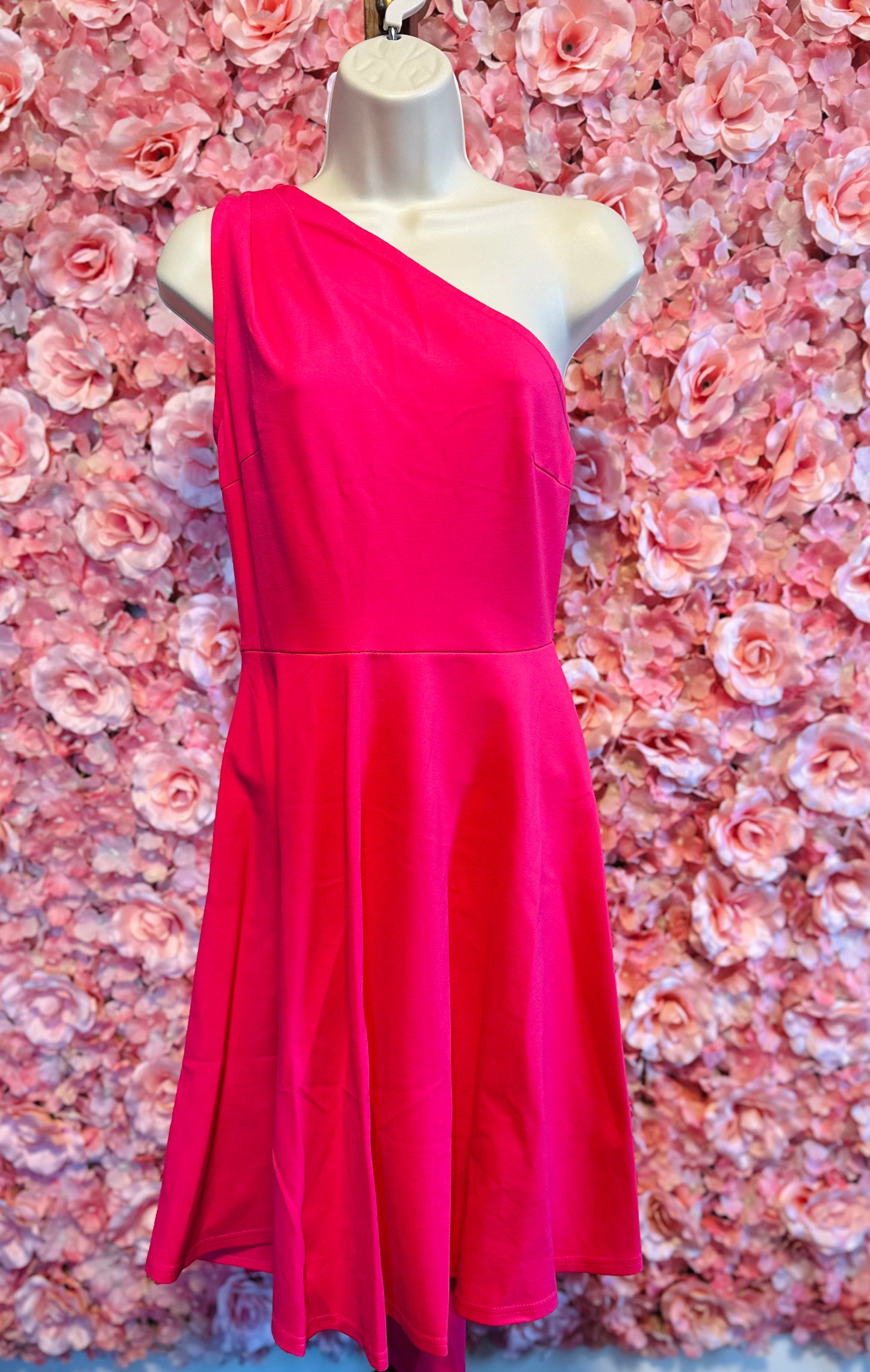 NWT (Small) Brand New Hot Pink One Shoulder Sleeveless Flowy Midi Dress