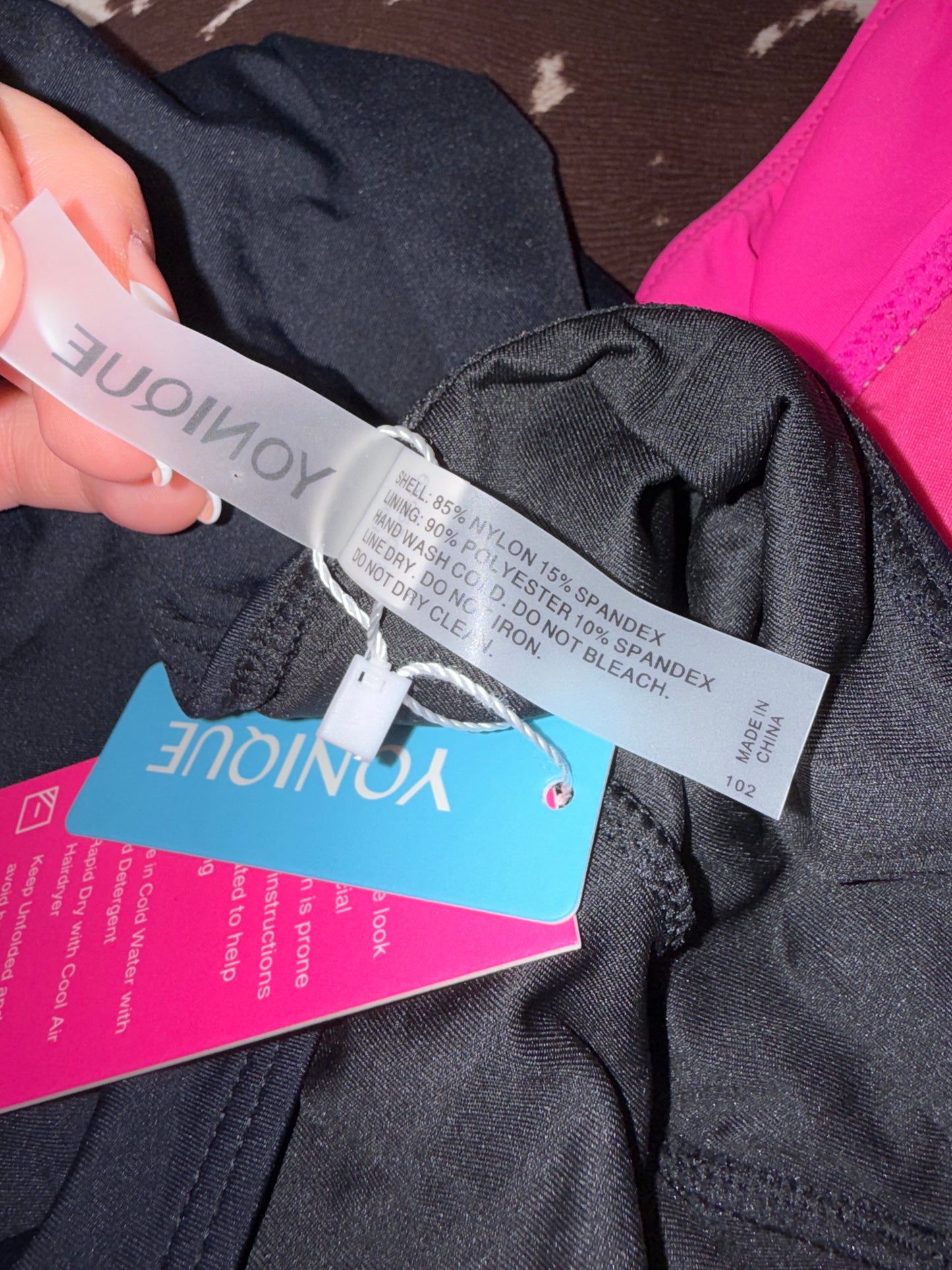 NWT Yonique (Medium) Brand New Black & Hot Pink One Piece Swimsuit w/ Cutout