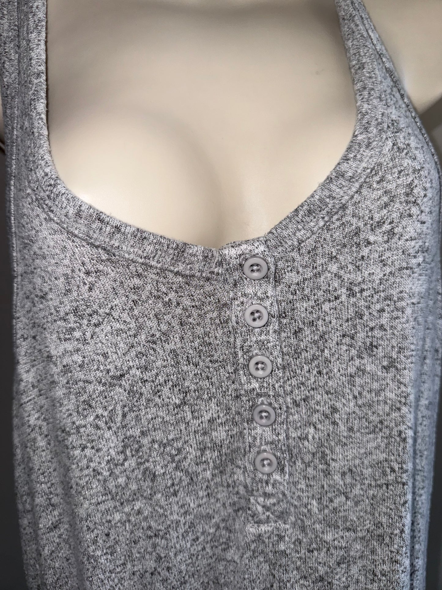 Serra (Medium) Grey V-Neck 3/4 Button Up Sleeveless Romper