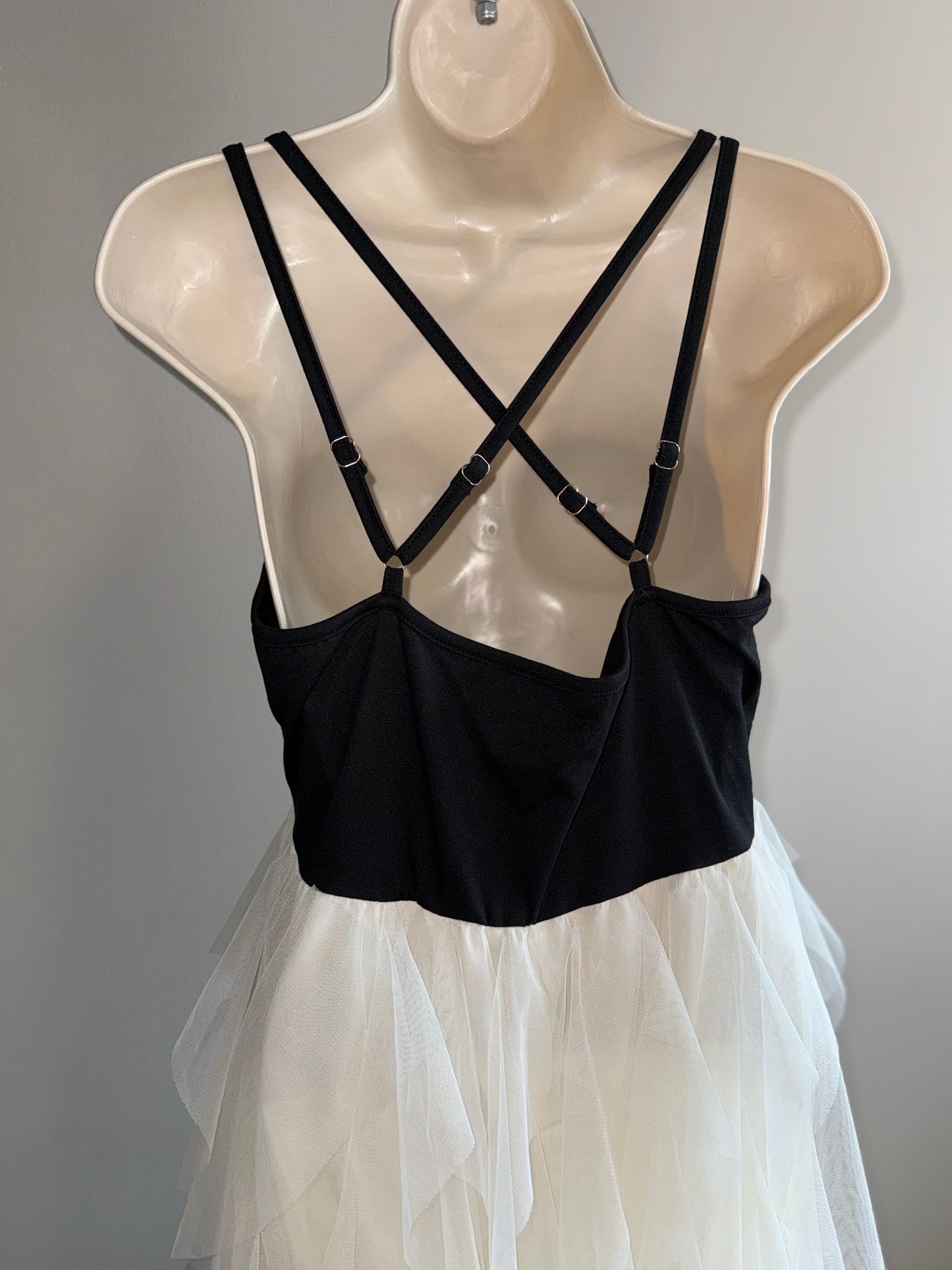 SHEIN (Large) Black & Cream Ruffled Sheer Dress