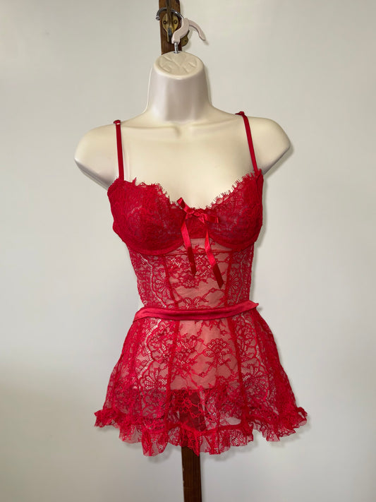 Red Lace//Sheer Lingerie Dress