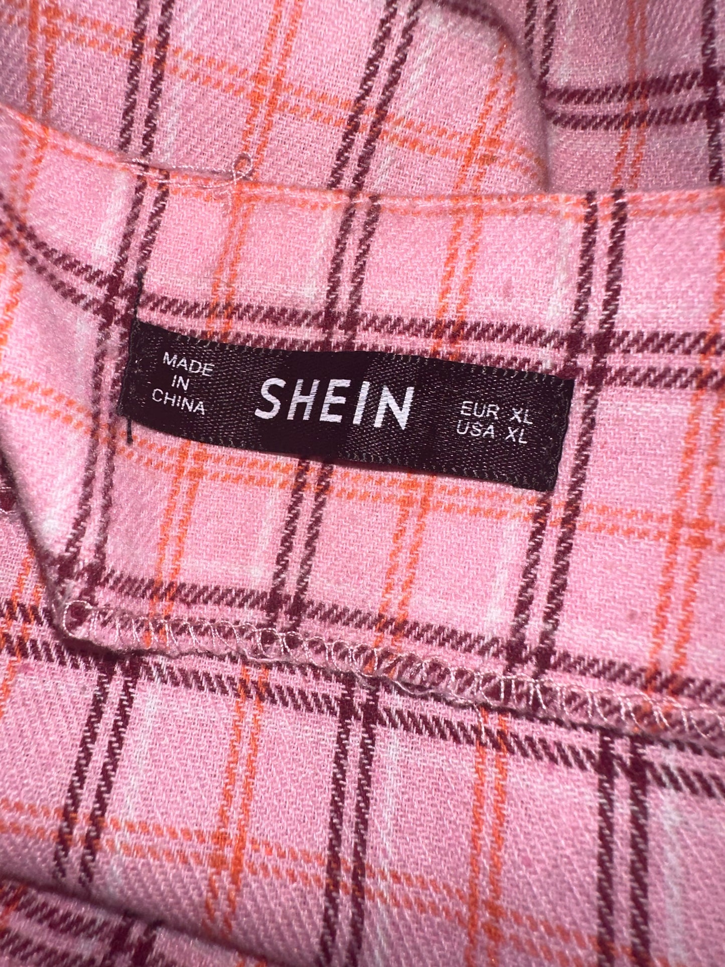 SHEIN (XL) Pink Plaid Overall Shorts