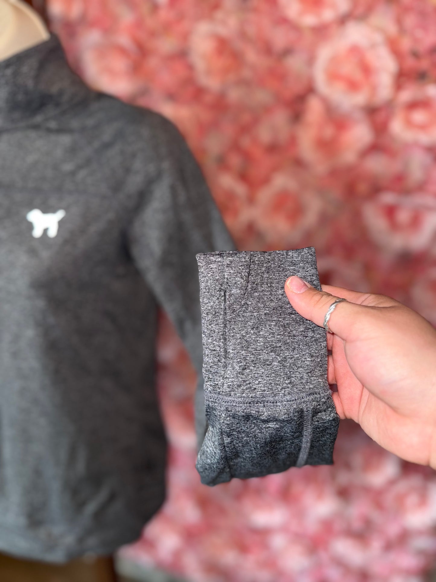 PINK VS (XS) Grey Sporty Form Fitting 3/4 Zip Up Running Sweatshirt