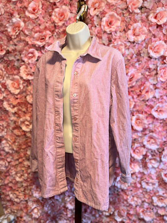 Blair (Large) Vintage Pink Corduroy Ribbed Button Up Shacket