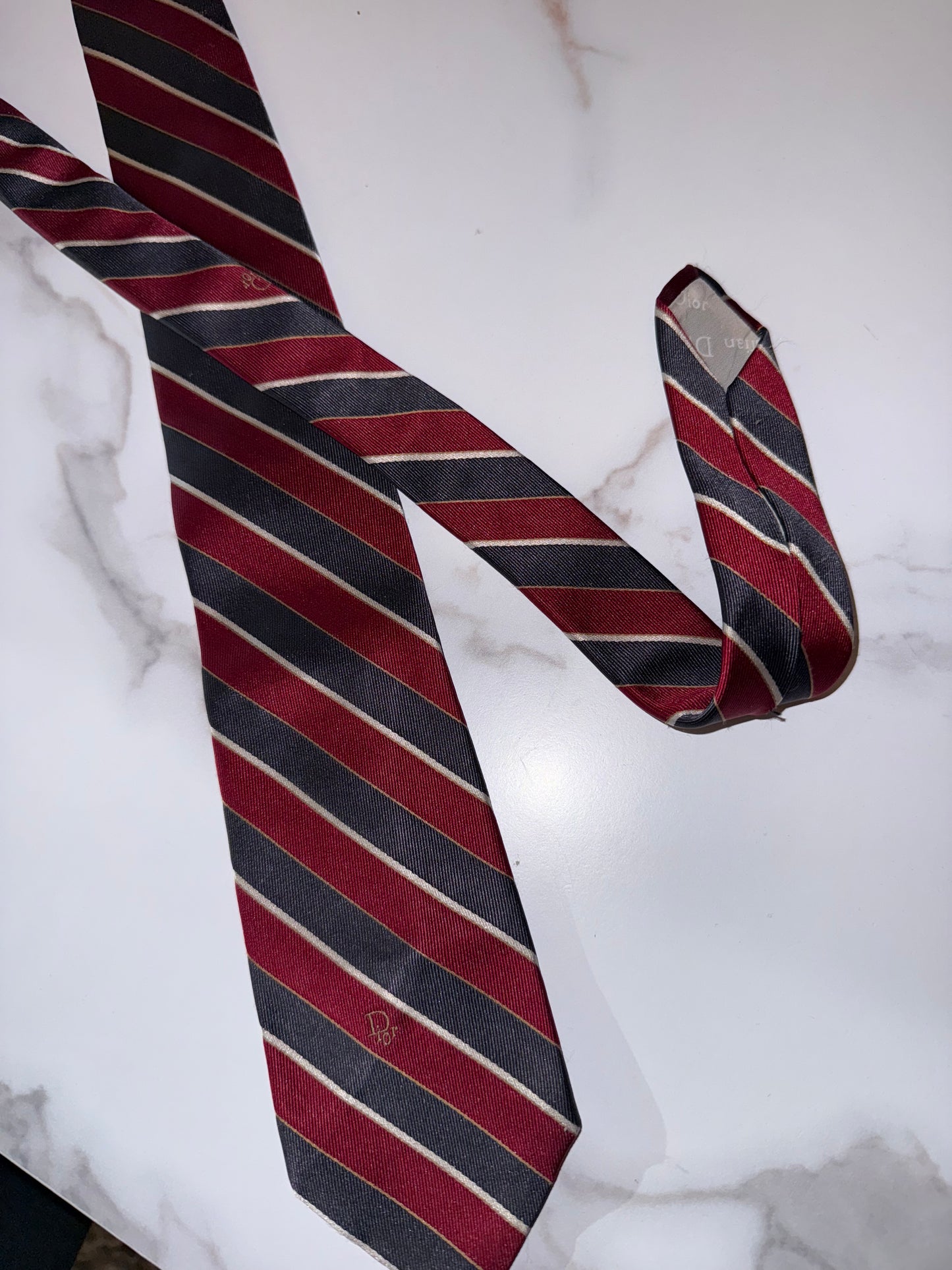 Christian Dior Red and Blue Striped Tie