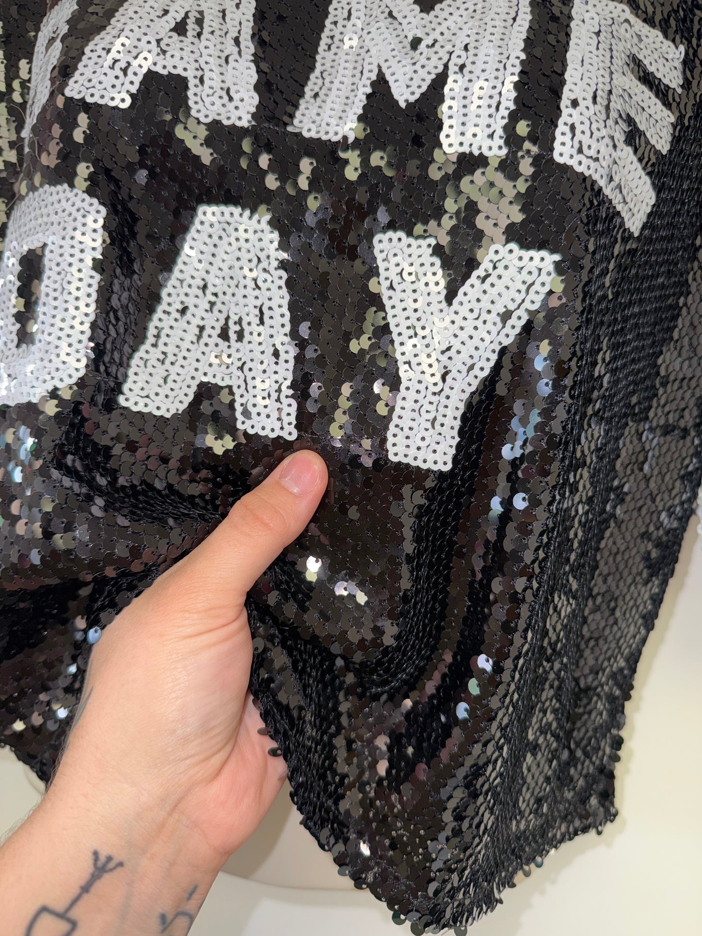 Le Lis (Small) Black Sequin "GAME DAY" Crop Tee