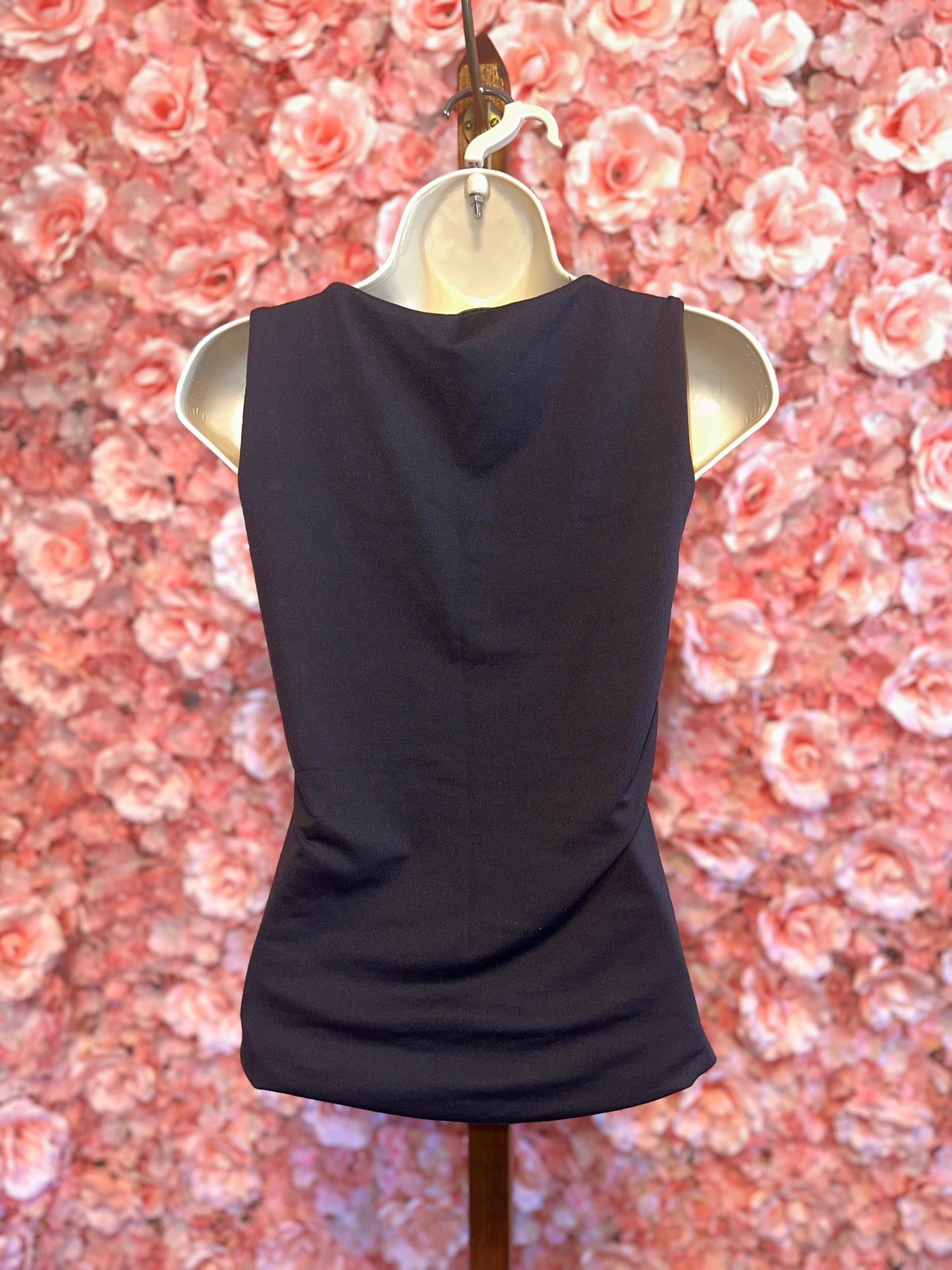 Zara (Large) Black Form Fitting Stretchy Polyamide Tank Top with Low Scoop Neck