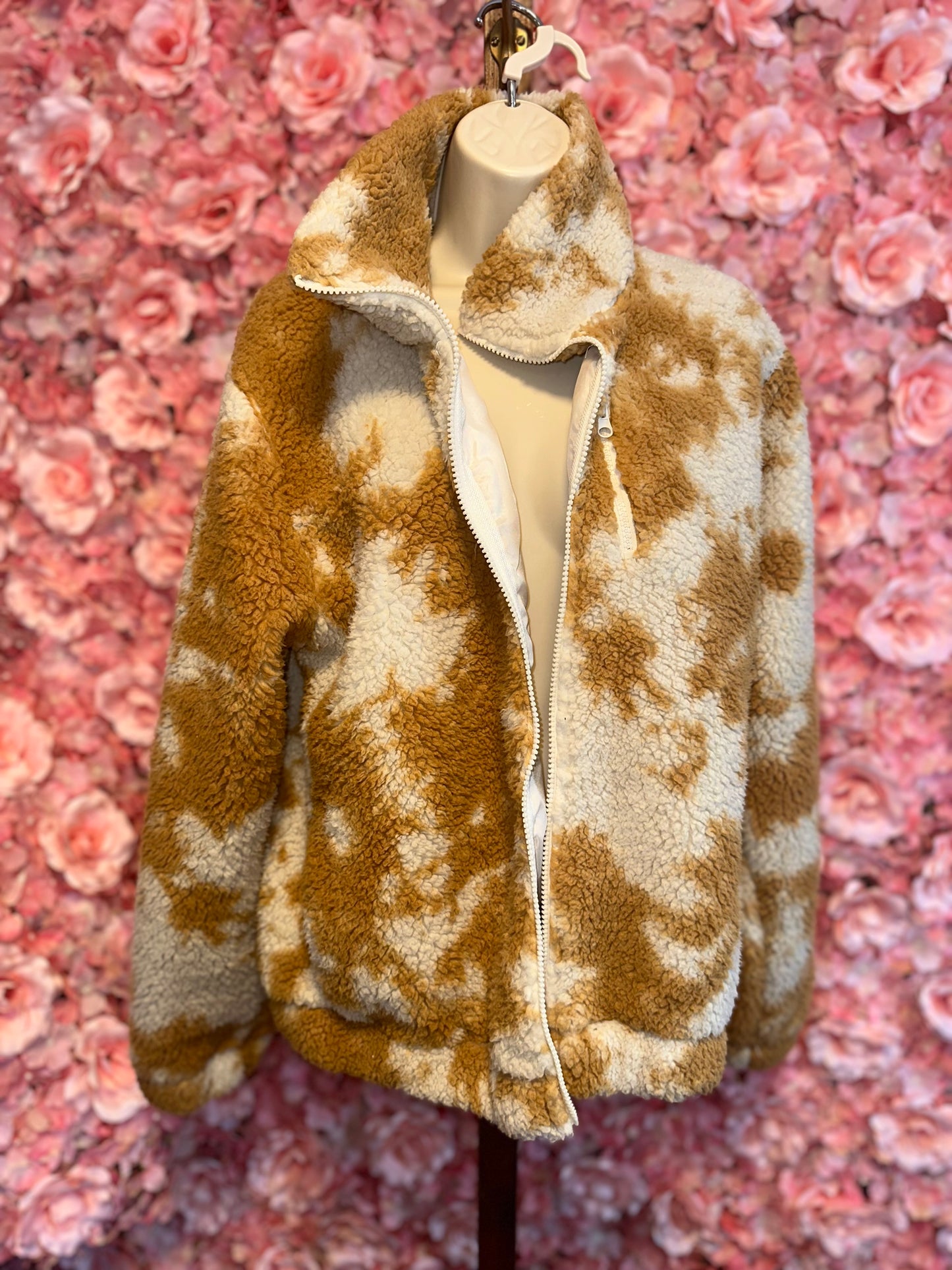 Betsey Johnson Performance (XS) Neutral Cow Print Sherpa Polyester Coat