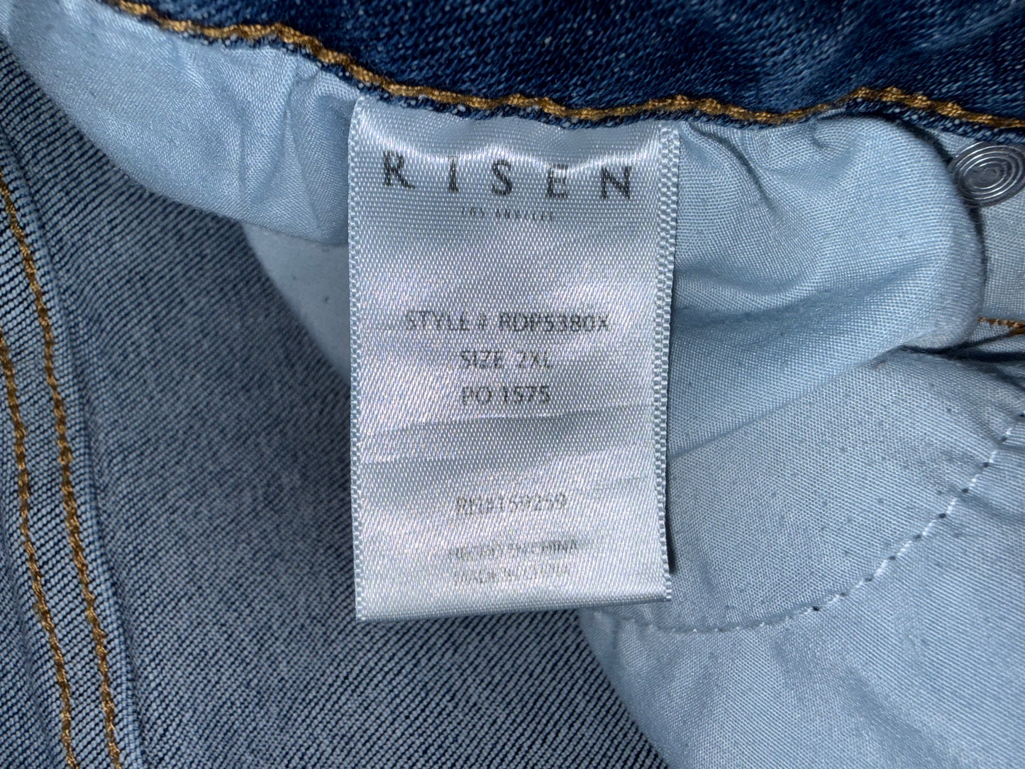 Risen Jeans (2XL) Blue Distressed Straight Leg Denim Jeans with Jeweled Pockets