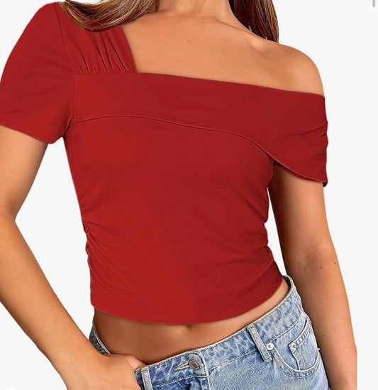 NWT Luvamia (Large) Brand New Red Off-The-Shoulder Cropped Blouse