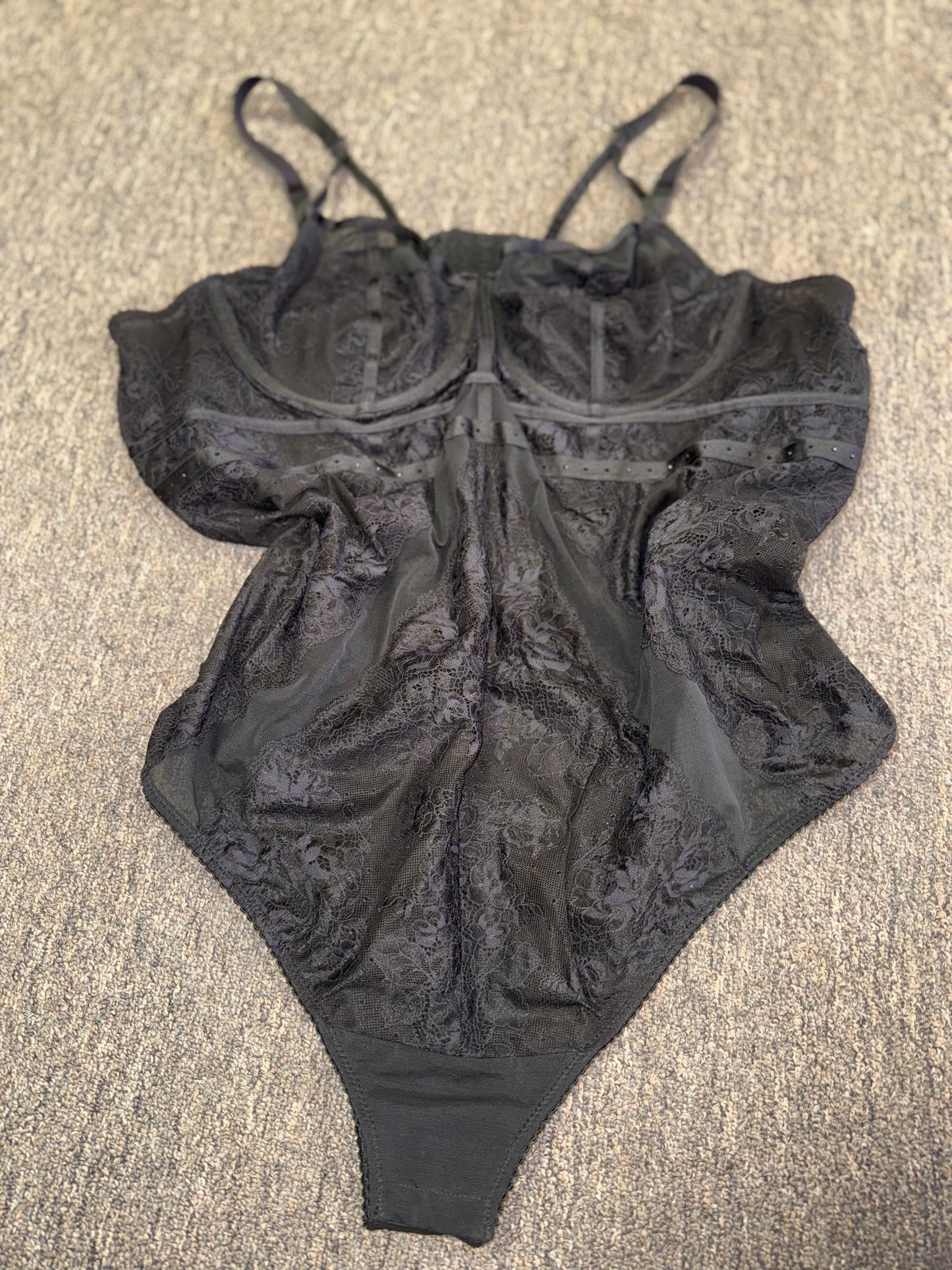 Torrid (3) Black Lace/Sheer Lingerie Bodysuit with Jewels